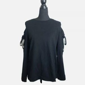 Zara Trafaluc Cold Shoulder Top Jersey Knit Crew Neck Long Sleeved Tie Detail